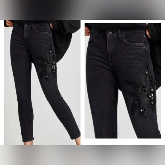 Zara Denim with Embroidered flower and Beads Jeans Size 6 - Picture 14 of 16